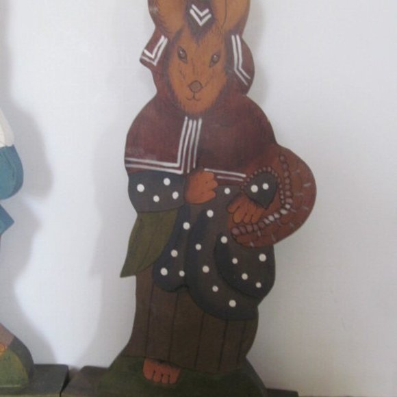 Easter Bunny Decor Rabbits 2 Hand Painted Bunnies Wooden primitive decor - Picture 3 of 5